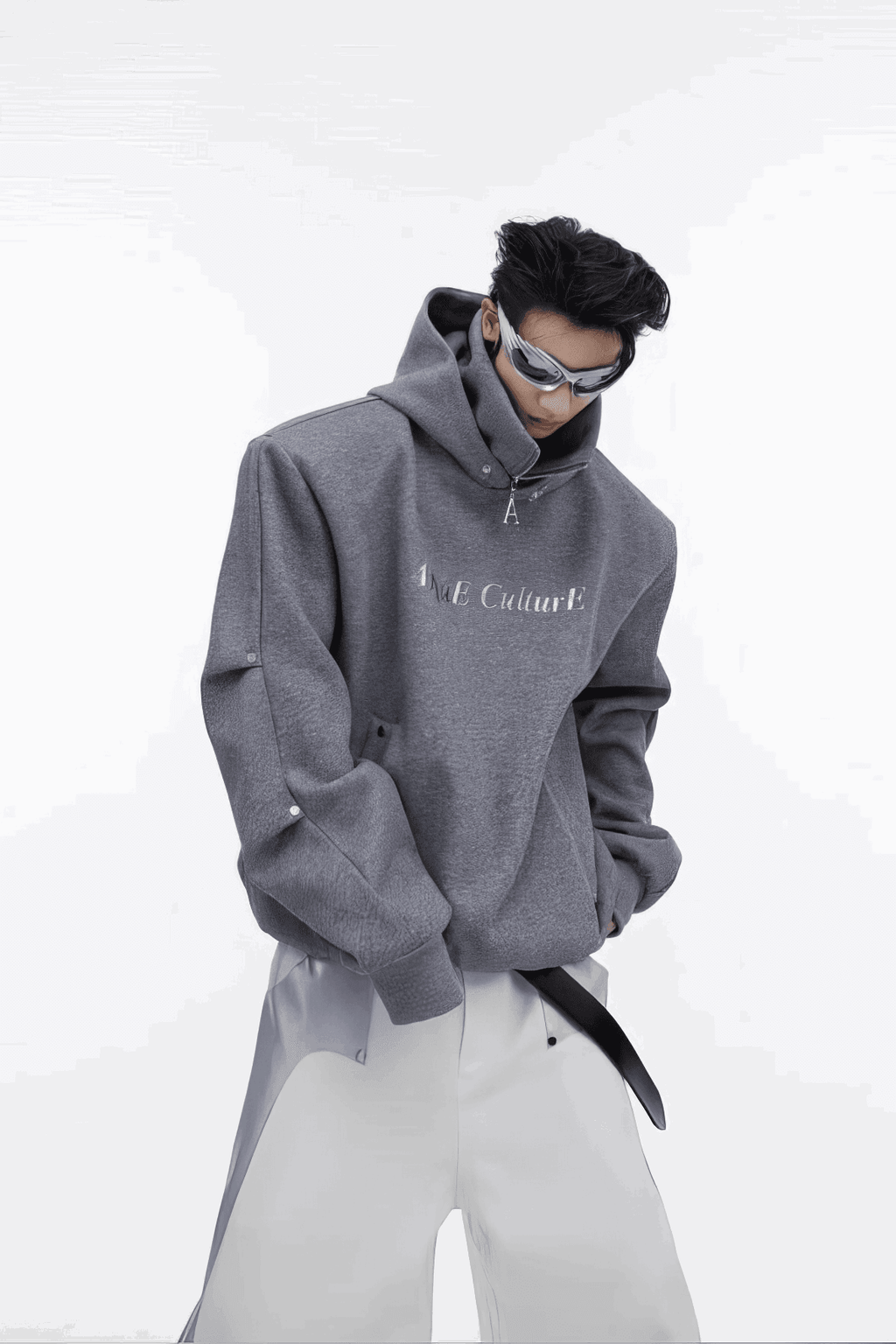American Style Heavy Hooded Sweatshirt – High Collar, Shoulder Pads
